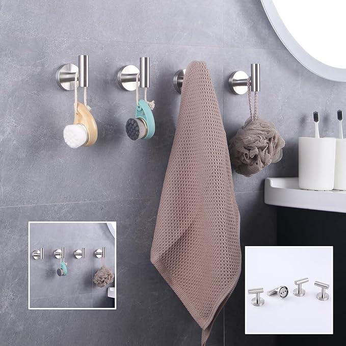 GERZWY Bath Towel Hook SUS 304 Stainless Steel Coat/Robe Clothes Hook for Bath Kitchen Modern Hotel Style Wall Mounted 4 Pack Brushed Finish AG1307B-LS - ModernBath