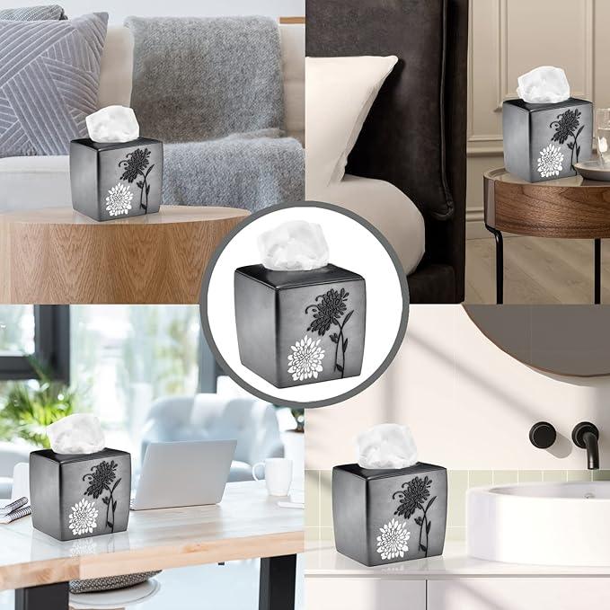 Zahari Home 2pc Erica Bathroom Decor Set Waste Basket for Bathroom & Tissue Cover Modern Classic Decor Stylish Unique Design Beautiful Grey Bathroom Accessories Set - ModernBath