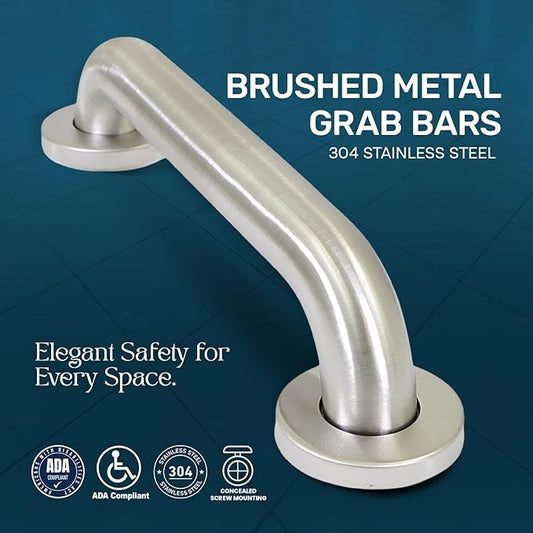 Brushed Metal Grab Bars For Bathroom, Strong Shower Handle And Bath Handle For Safety, Shower Grab Bars For Seniors, Safety Bars For Shower Chair Bench, Shower Handle For The Elderly, Great Toilet Bar