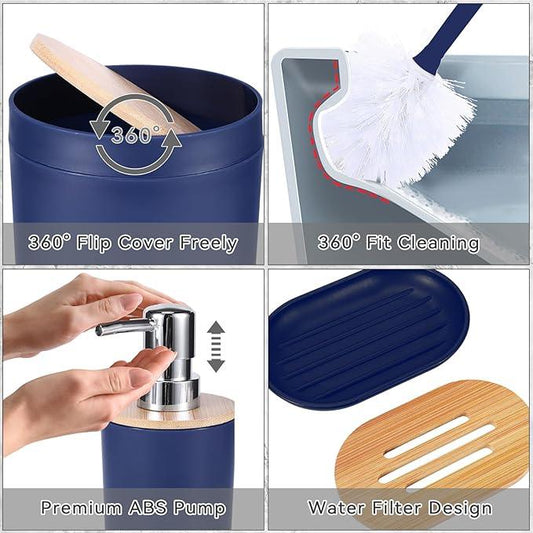 iMucci Bathroom Accessories Navy Blue Bathroom Sets with Shower Curtain and Rug, Navy Blue Ombre Waterproof Shower Curtain with Ultra Absorbent Rug Bathroom Accessories Set for Home Decor - ModernBath