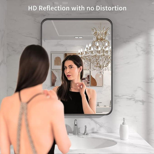 LOAAO 30X36 Inch Black Metal Framed Bathroom Mirror for Wall, Matte Black Bathroom Vanity Mirror Farmhouse, Anti-Rust, Tempered Glass, Hangs Horizontally or Vertically - ModernBath