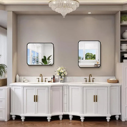 FORBATH 24x20 Inch Bathroom Mirror for Wall, Black Metal Framed Vanity Mirrors for Over Sink, Rounded-Corner Rectangle Mirror for Bedroom Living Room Entryway Hallway, Hangs Horizontal or Vertical - ModernBath