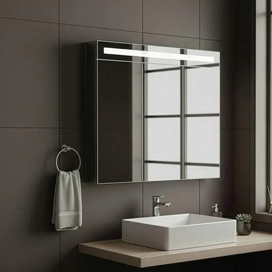 Fine Fixtures 36" x 30" Bathroom Medicine Cabinet, Aluminum Bathroom Vanity, Recessed Medicine Cabinet/Surface Mount, 3 Door, Mirrored Interior w/LED - ModernBath