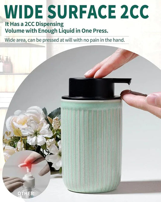 BosilunLife Dish Hand Soap Dispenser - Liquid Pump Soap Dispenser for Bathroom Deco Light Green 12oz Ceramic Kitchen Dish Dispenser with Rust-Proof Liquid Pump Modern Refillable Lotion Bottles - ModernBath