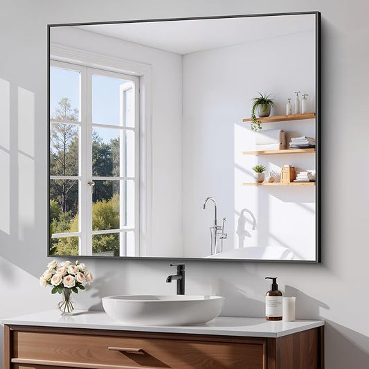 COFENY Black Bathroom Mirror for Wall, 36x40 Inch Rectangle Mirrors with Metal Frame, Modern Rectangular Wall Mirror for Bathroom Living Room, Entryway Hangs Horizontal or Vertical