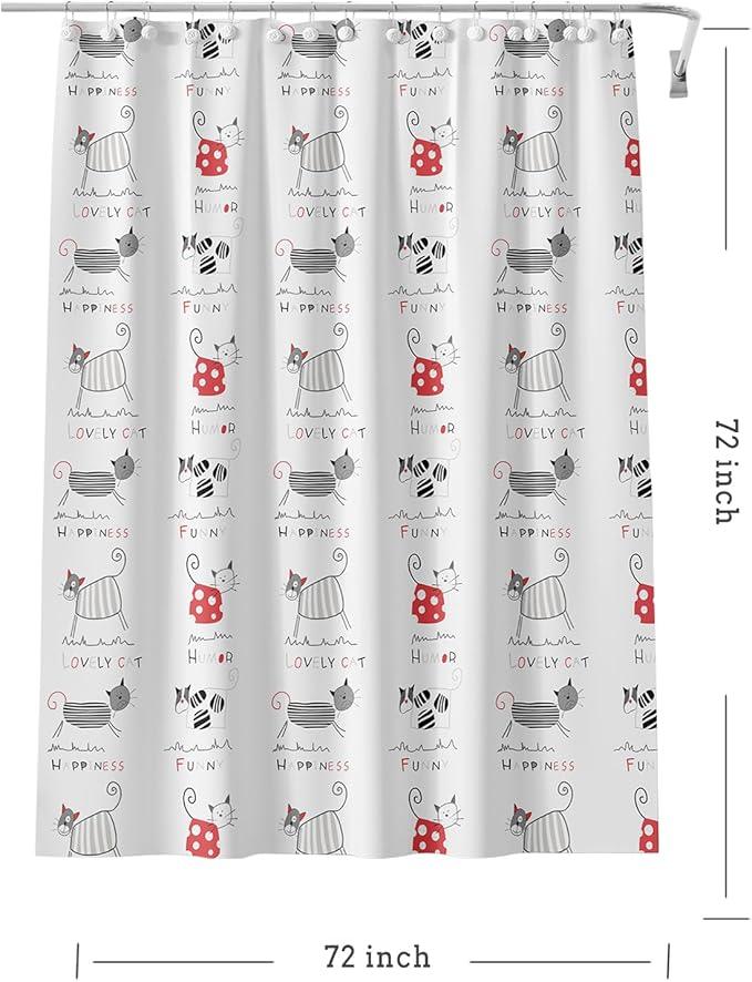 TIKABC Shower Curtain Liner, 4G PEVA Shower Liner, Plastic Waterproof Shower Curtains, with Grommet Holes and 3 Magnetic Weights(Black Red Kitten) - ModernBath