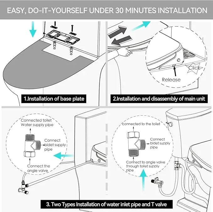 R&T V305 Round Bidet Toilet Seat, Electri Bidet Seat with Adjustable Warm Water, Air Dryer, Heated Seat, Night Light, Deodorization - ModernBath