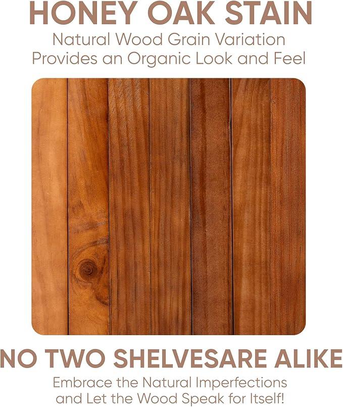 Homeforia Oak Floating Shelves 42 inch Long, High End Solid Real Wood 42inch Floating Shelves for Wall Mounted, Honey Oak Wooden 42in Floating Shelf, Heavy Duty Bracket, 42 X 6.5 X 1.75 in, Set of 3 - ModernBath