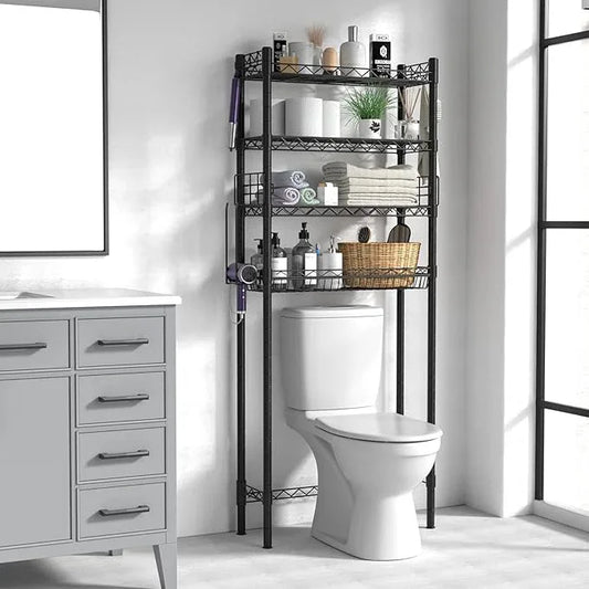 Hodonas Over Toilet Bathroom Organizer, Adjustable 4-Tier Over The Toilet Storage Shelf Sturdy Bathroom Shelves, Freestanding Above Toilet Storage Rack Stable Bathroom Space Saver, Black - ModernBath