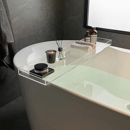 Clear Bathtub Tray AcrylicTub Rack - Bath Tub Shelf for Bathroom to Hold Book, Phone, Candle, Wine & Tablet - Waterproof Caddy Bathroom Accessories, Beelee BA0033 - ModernBath