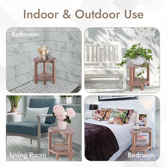 Corner Shower Stool for Inside Shower - Waterproof Corner Shower Bench, HDPE Plastic Bathroom Bench, Adjustable Height Corner Chair for Shaving Legs,Storage Shelf,Non-Slip Feet,Brown - ModernBath
