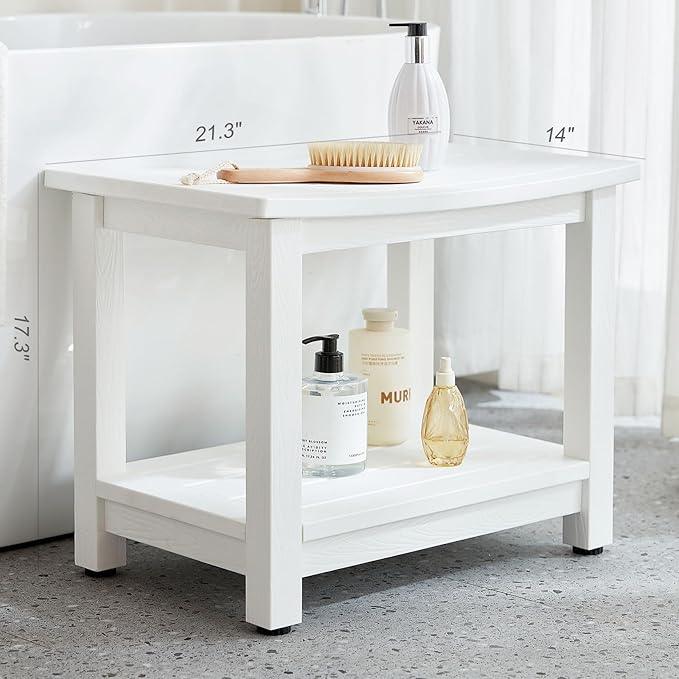 Heavy Duty Shower Bench for Inside Shower, White Poly Bathroom Stool for Shaving Legs or Spa Bath Seat, Waterproof Plastic Bathroom Chair Seat with Adjustable Feet, Non-Slip - ModernBath