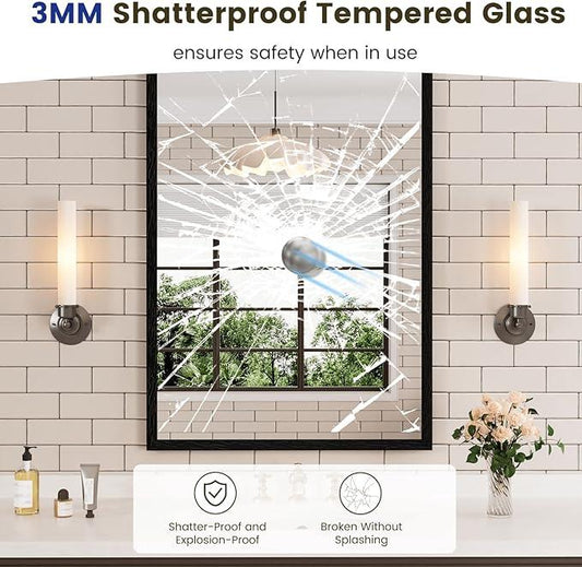 WEER 24X36 Inch Black Bathroom Mirror, Matte Black Framed Mirror, Rectangular Wall Mirror, Vanity Mirror for Bathroom, Anti-Rust, Tempered Glass, Hangs Horizontally or Vertically - ModernBath