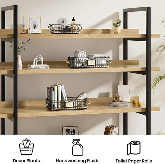 Bathroom Tray and Organizer Basket, 2 Pack Storage Baskets with Wooden Handles, Multipurpose for Bathroom, Coffee Bar, Kitchen cabinet, Living Room - Black - ModernBath