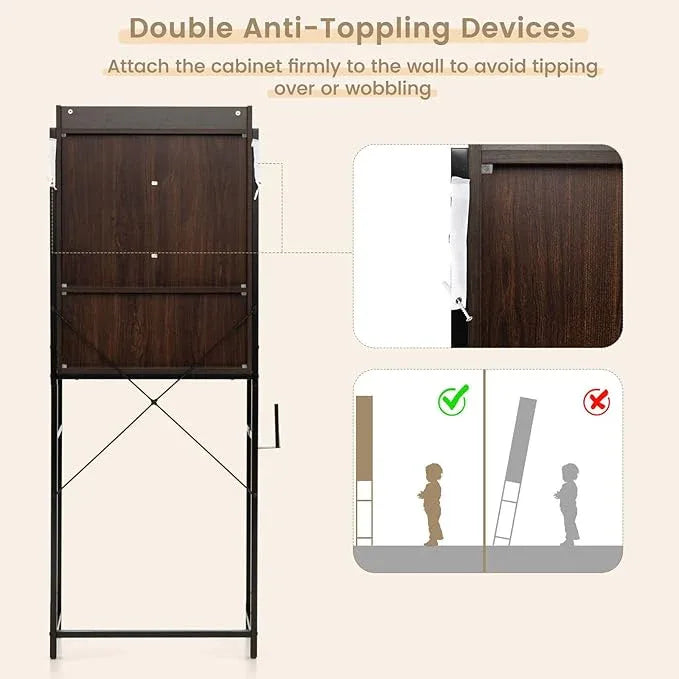 LOKO Over The Toilet Storage Cabinet, Freestanding Bathroom Space Saver with Adjustable Shelves & Sliding Barn Door, 4-Tier Over Toilet Bathroom Organizer, 25 x 9.5 x 67.5 inches (Espresso) - ModernBath