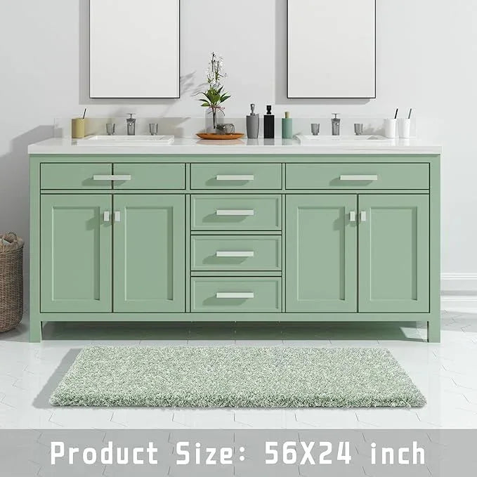 Yimobra Luxury Bathroom Rugs, Fluffy Bath Mats, Non Slip, Water Absorbent Microfiber, Machine Washable, Plush Runner Shower Rugs, Thick Matts for Bathroom Floor&Tub, 56"x 24", Light Green and White - ModernBath