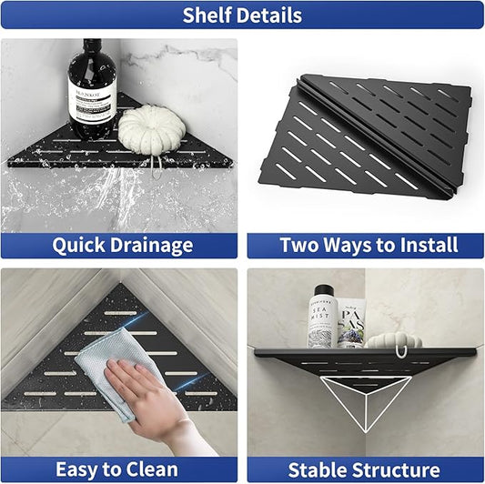 Corner Shower Shelf 10" Matte Black 304 Stainless Steel Slot Design Recessed Corner Shelves, Grout in Bathroom Shower Shelf for Tiled Wall, 2 Pack