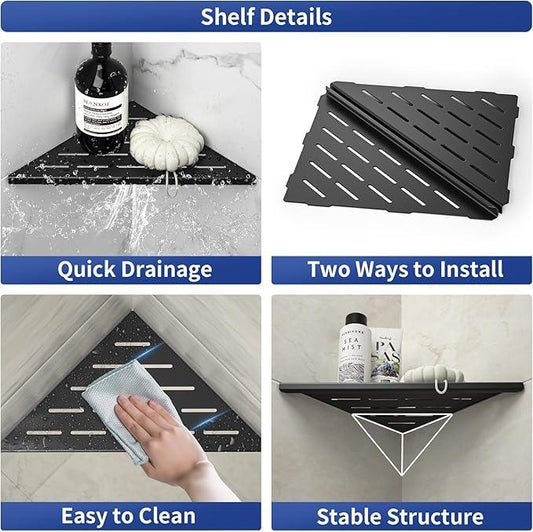 Corner Shower Shelf 10" Matte Black 304 Stainless Steel Slot Design Recessed Corner Shelves, Grout in Bathroom Shower Shelf for Tiled Wall, 2 Pack - ModernBath