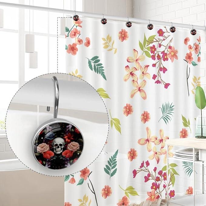 FVQL Shower Curtain Hooks Decorative, Set of 12, Christmas Halloween, Skull Shower Curtain Rings - ModernBath