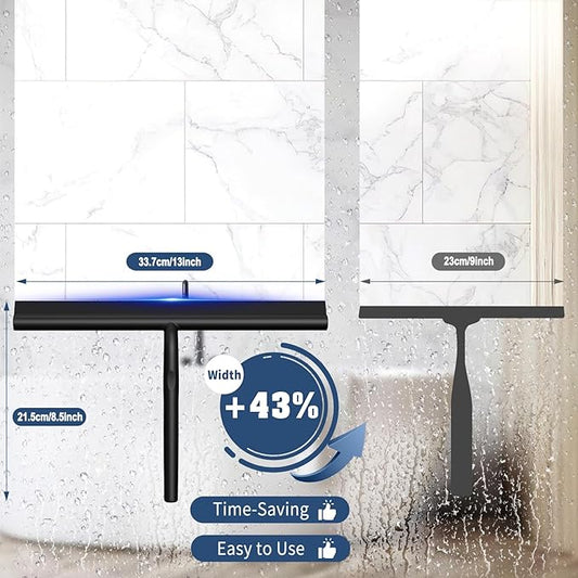 ecooe Silicone Shower Squeegee with Hanger, 13″/33cm Shower Glass Cleaner Wiper, Black Window Squeegee Scraper with Stainless Steel Core for Home Bathroom Kitchen Car Glass Doors