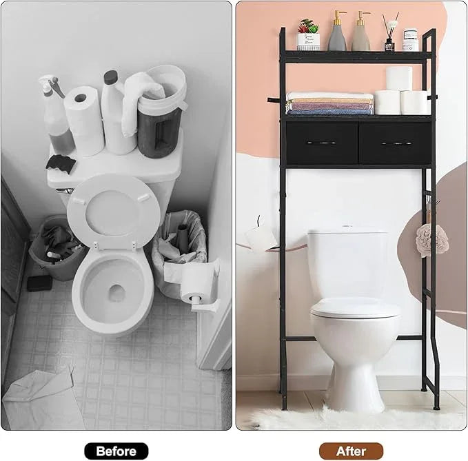 YBING Black Over The Toilet Storage Cabinet, Over Toilet Bathroom Organizer Freestanding, Above Toilet Storage Cabinet, Over Toilet Storage Shelf with Drawers - ModernBath