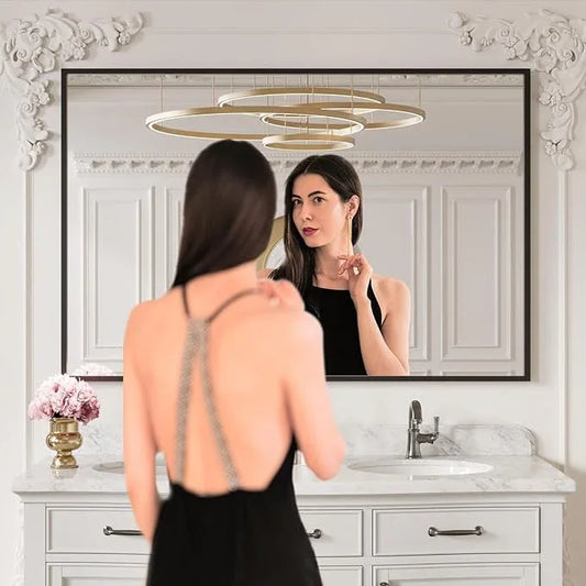 LOAAO 60"X40" Black Rectangle Bathroom Mirror Wall, Matte Black Aluminum Alloy Frame, Tempered Glass, Hangs Vertically or Horizontally, Easy to Install - ModernBath