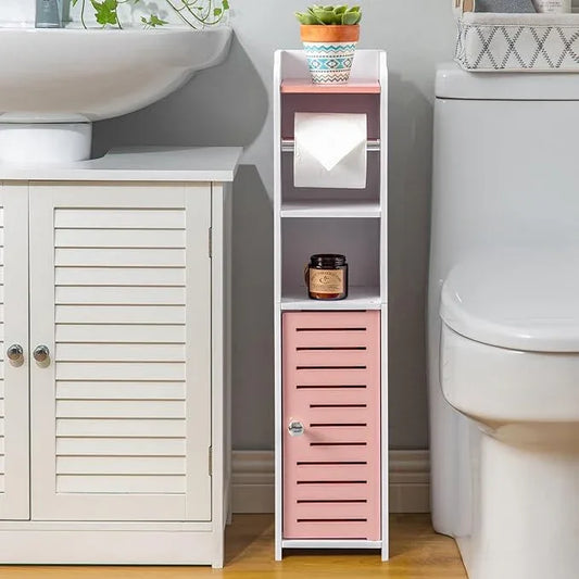 AOJEZOR Toilet Paper Holder Stand: Small Bathroom Storage Cabinet - Rose Dawn - White - ModernBath