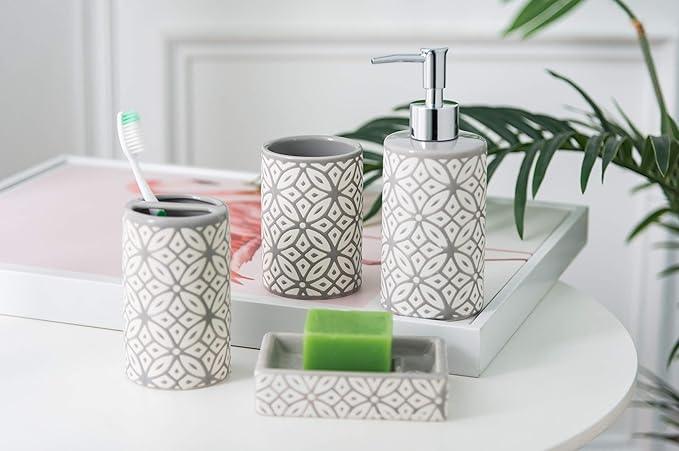 Wodlo - Groovy Bathroom Accessories Set - Complete Bath Accessory Sets Includes Soap Dispenser, Toothbrush Holder, Tumbler, Soap Dish, - ModernBath
