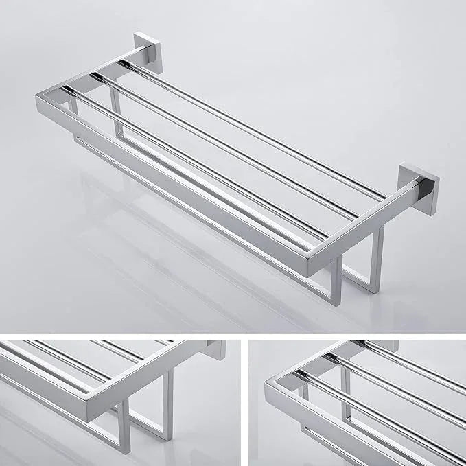 KOKOSIRI 24'' Bathroom Towel Shelf Chrome Towel Rack with Two Bath Towel Bars SUS304 Stainless Steel Wall Mounted, Polished Finish, B6003CH - ModernBath