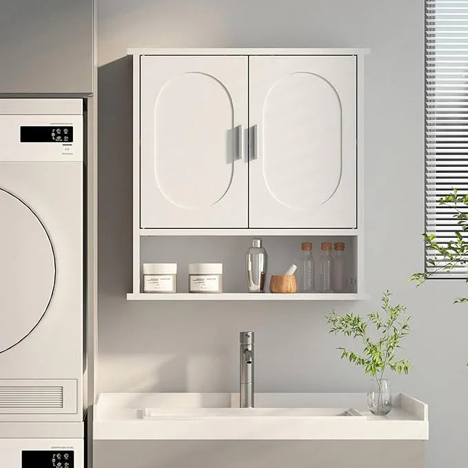 Medicine Cabinet for Bathroom,2 Doors White Bathroom Wall Cabinet with Oval,Over Toilet Storage Cabinet for Laundry Room/Kitchen/Living Room,Surface Mount Medicine Cabinets 23x24 - ModernBath