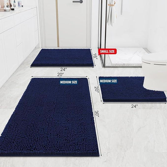 Smiry Luxury Chenille Bathroom Rugs 40x32, Extra Soft and Absorbent Shaggy Bath Mat, Machine Washable, Non-Slip Plush Carpet Runner for Tub, Shower, and Floor, Home Decor Accessories, Navy Blue - ModernBath
