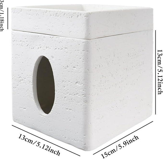 Hymmah Tray Tissue Box Cover Holder Unique Cube Design Tissue Dispenser Cover Decor for Vanity Counter Tops Also Great for Bedroom and Living Room White - ModernBath