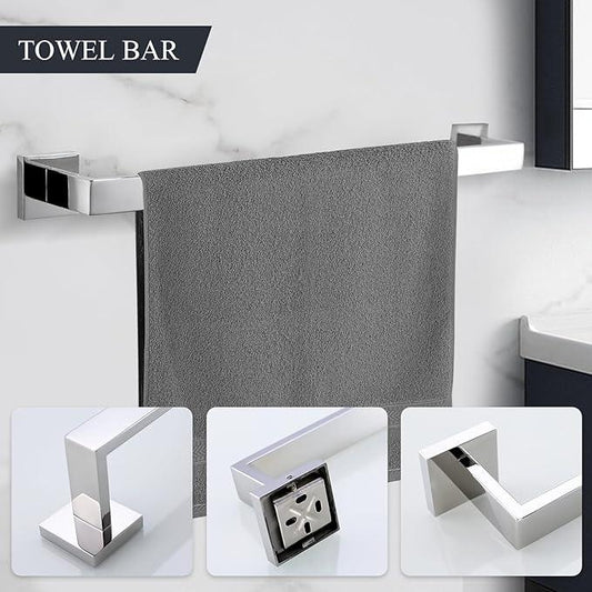 TURS 4-Piece Bathroom Hardware Set Bath Towel Bar Set 24 Inch Towel Holder Set for Bathroom Wall Mounted Stainless Steel Bathroom Accessories Set Polished - ModernBath