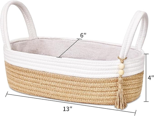 ABenkle Small Storage Basket for Toilet Tank Top - Jute Rope Woven Organizer with Handle, Boho Countertop Bathroom Decor, Toilet Paper Holder, 13x6x4 Inch