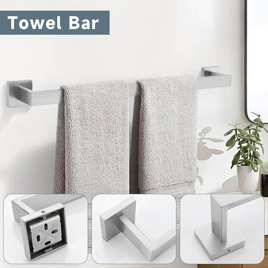 Brushed 5-Piece Bathroom Hardware Accessories Set-Towel Bar & Holder Racks for Bathroom,SUS304 Stainless Steel,Wall Mounted,23.6-Inch - ModernBath