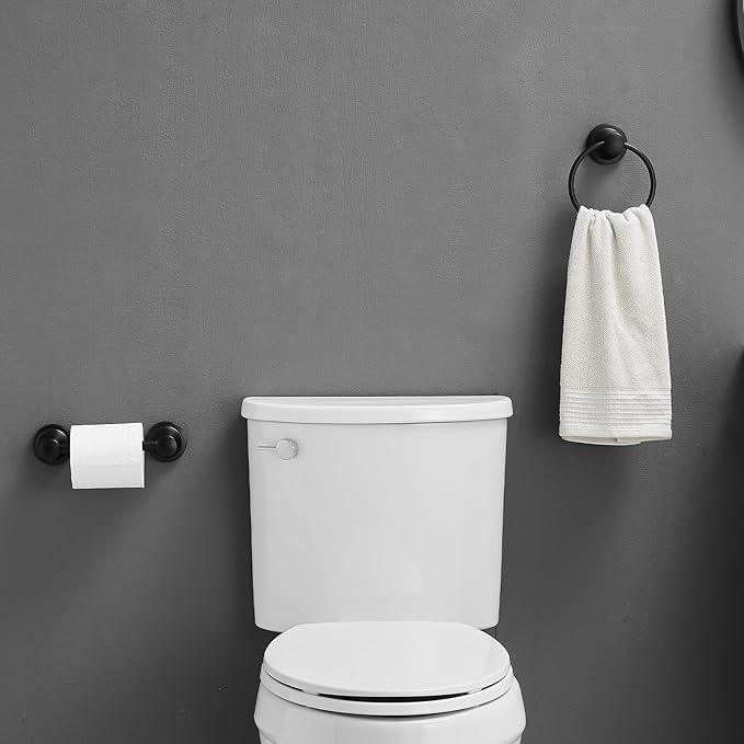 RUMOSE Toilet Paper Holder and Hand Towel Ring Matte Black Wall Mount Bathroom Hardware Accessories 2 PCS Set Flexible Pivoting Toilet Tissue Roll Holder and Towel Hanger, Stainless Steel - ModernBath