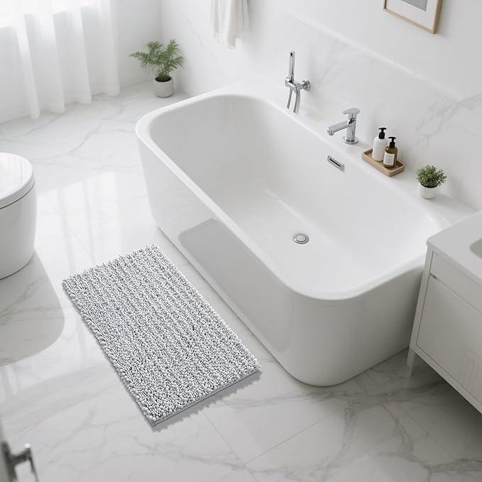 Yimobra Large Bathroom Rugs Non Slip Washable 36x24 Inch - Ultra Soft Absorbent Chenille Bath Mat, Quick Dry Shaggy Floor Carpet for Tub Shower, Silver Home Decor Accessories - ModernBath