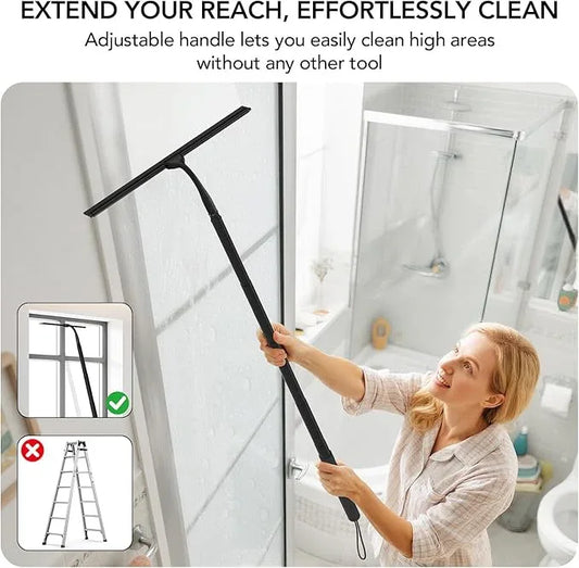 Shower Squeegee with Long Handle, 15-51" Telescopic Squeegee for Window Cleaning, Window Squeegee for Glass Doors, Extendable Window Cleaner Tool for Tile Walls, Sliding Door, Floor, Car Windshield-BK - ModernBath