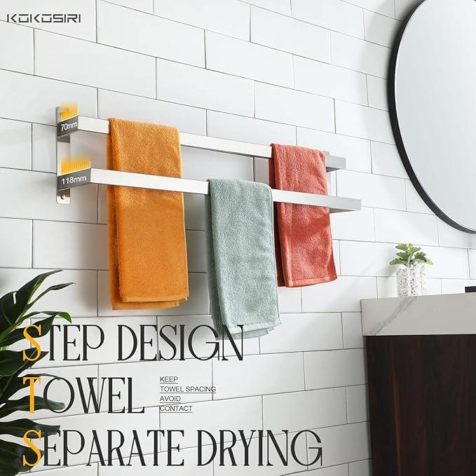 KOKOSIRI Bath Towel Bars 32 Inches Bathroom 2-Tiers Ladder Towel Rails Towel Holders Wall Mounted Towels Shelves Rack Brushed Stainless Steel, B5008BR-L32 - ModernBath