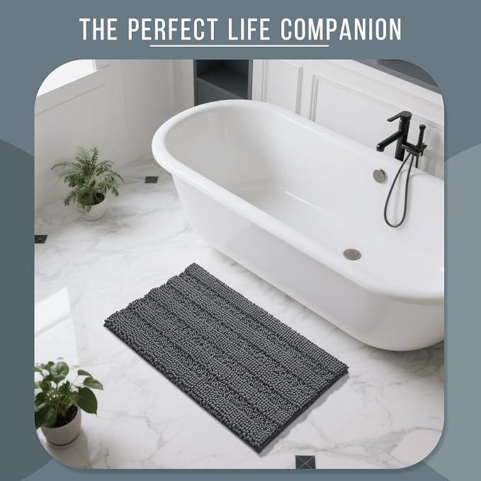 Yimobra Bathroom Rug Mat 36 x 24, Non Slip and Super Absorbent Bath Mat,Machine Washable Quick Dry,Ultra Plush Chenille Shower Rugs for Bathroom Floor Sink Tub and Shower Outside,Dark Gray - ModernBath