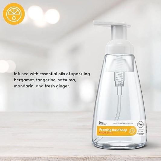 Clean Revolution Foaming Hand Soap, Gentle, Moisturizing, Ready To Use Formula, Real Essential Oils, Gluten Free, Dreamy Citrus, 15 Fl Oz - ModernBath
