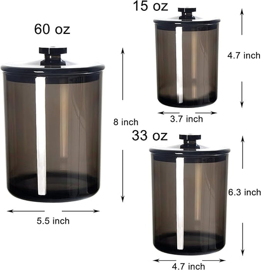 Youngever Black Plastic Apothecary Jars, Qtip Holder, Cotton Swab Holder, Bathroom Vanity Organizer for Cotton Balls, Cotton Pads, Qtips (3 Sets)