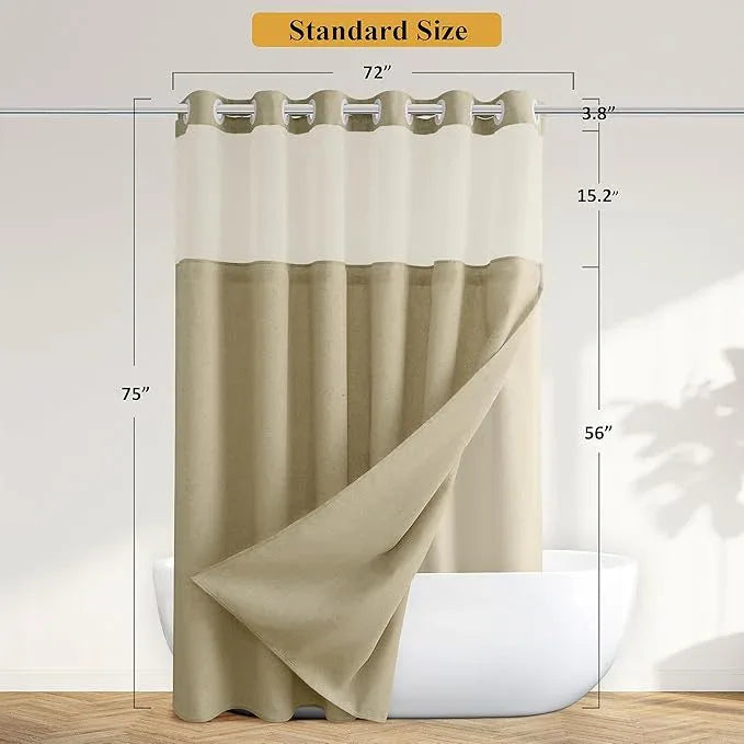 Jowels No Hooks Needed Linen Shower Curtain and Liner Set,Apricot Hotel Luxury Decor Shower Curtains for Bathroom with See Through Top Window,Water Resistant Fabric,72Wx75L,Apricot - ModernBath