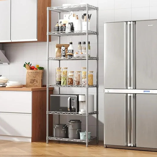 HOMEFORT 6-Tier Wire Shelving, 6 Shelves Unit Metal Storage Rack, Closet Shelves for Kitchen, Pantry, Closet, Bathroom, 14" D x 21" W x 75.6" H (Grey) - ModernBath