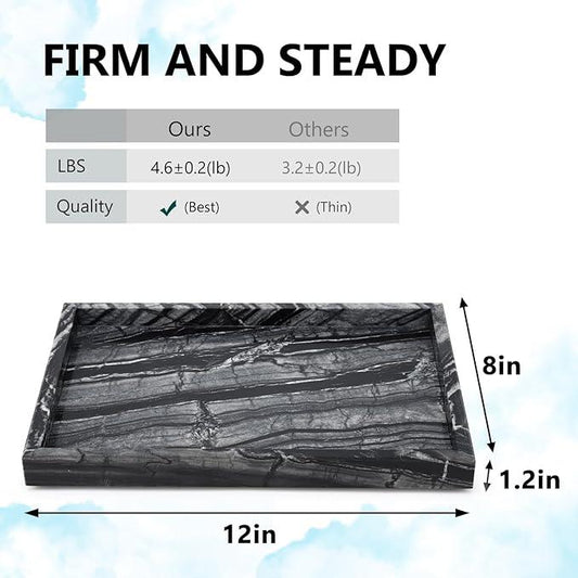 Zilukar Real Natural Marble Tray for Bathroom, Vanity, Kitchen and Desktop, Rectangle Genuine Marble Stone Tray for Jewelry, Cosmetics, Candles, Lotion, Perfume and Home Decor Wood Grain - ModernBath