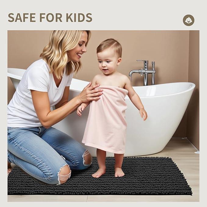 Ruggnovea Chenille Bathroom Rugs Non Slip Washable 44x24, Extra Thick Soft Absorbent Chenille Bath Mat, Non-Slip Barrier Backing, Quick Dry Machine Washable Bath Mats Tub, Shower,Floor/Sink,Darkgrey - ModernBath