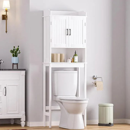 BlueWish Over The Toilet Storage Cabinet, 66.9" H Over Toilet Bathroom Organizer with Adjustable Shelves, Anti-toppling Design, Tall Over Toilet Storage for Laundry Room, Balcony - ModernBath