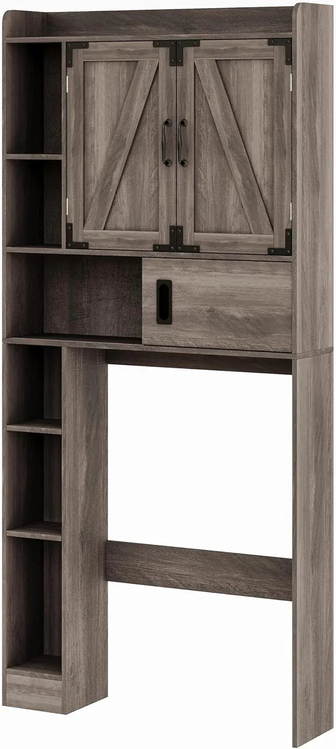ChooChoo Over The Toilet Storage Cabinet, Farmhouse Bathroom Storage Cabinet with Sliding Door, Over Toilet Storage with Adjustable Shelves, Space-Saving, Grey - ModernBath