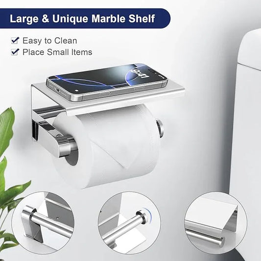5-Piece Towel Bar Set Polish Chrome Bathroom Hardware Accessories Set Upgraded Toilet Paper Holder with Shelf Towel Holder Set for Bathroom Stainless Steel Wall Mounted - ModernBath