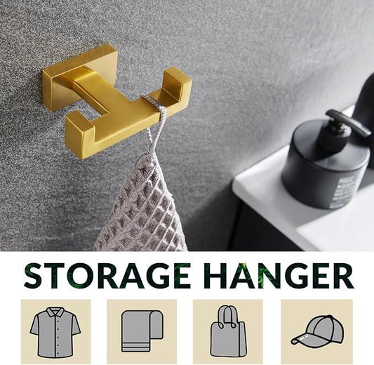 APLusee Double Robe Towel Hook Brushed Gold, 304 Stainless Steel Bathroom Hand Towel Holder, Clothes Wall Hanger for Toilet Kitchen Cabinet - ModernBath